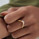 Soft Chevron Ring, 14K Gold Vermeil, 1/5 ct Lab Grown Diamond-4