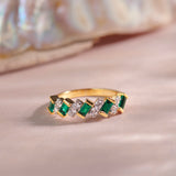 Created Sapphire Regal Band, 14K Gold Vermeil, 1/3 ct Lab Grown Diamond-6