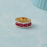 Three Row Created Ruby and Diamond Band, 14K Gold Vermeil,3 ct Lab Grown Diamond-3