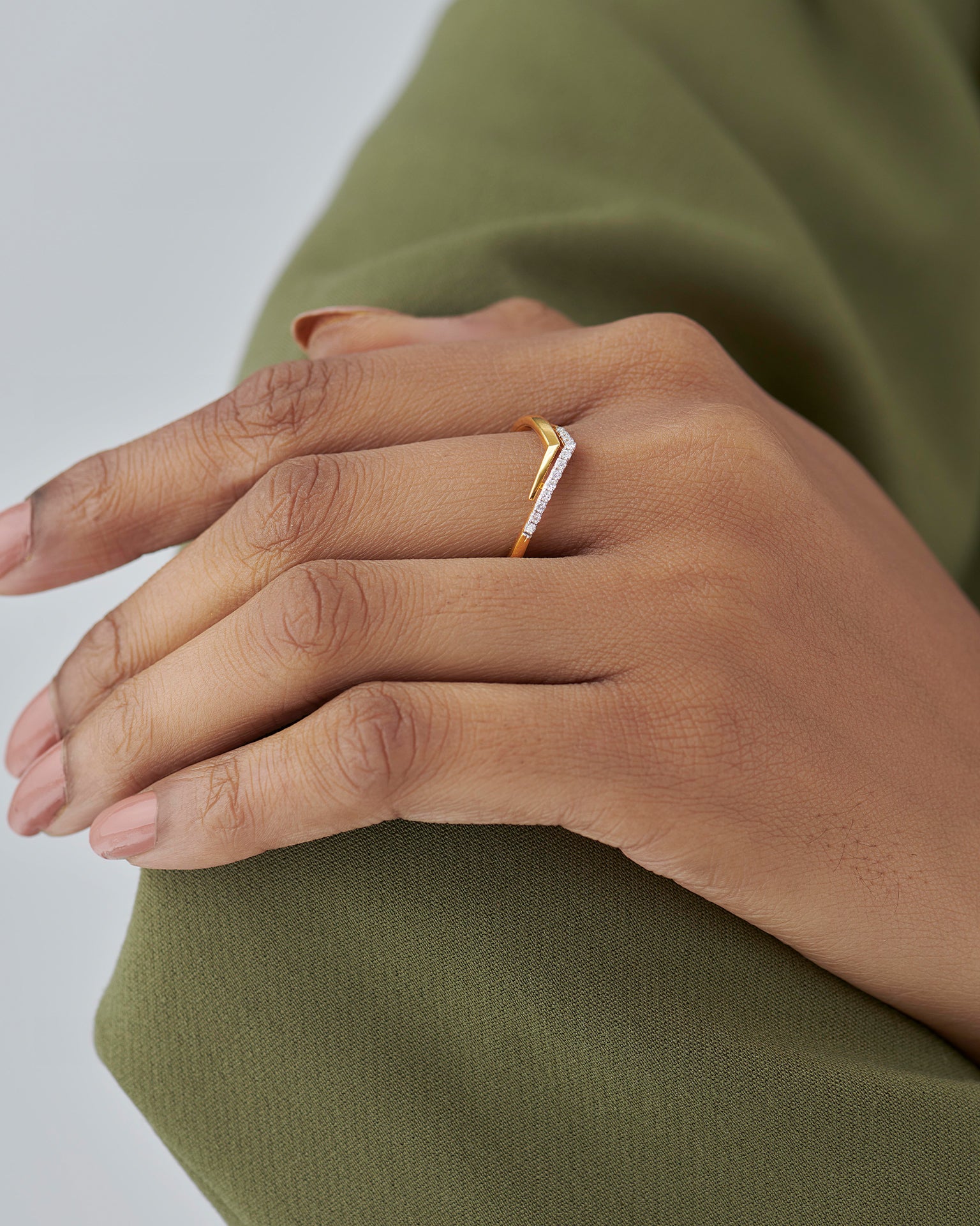 Sleek Chevron Ring, 14K Gold Vermeil, 1/10 ct Lab Grown Diamond-4