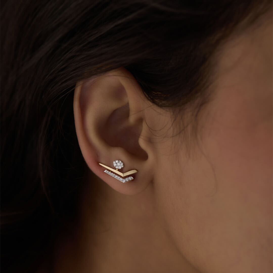 【新品未開封】POINTLESS JOURNEY EAR RING GOLD Modern Geometric Ear Climbers|10K Solid Gold Lab Grown Diamond
