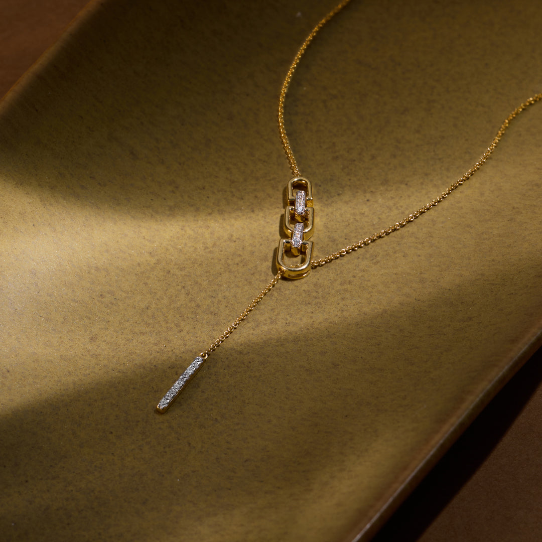 Modern Link Lariat Necklace|14K Gold Vermeil Lab Grown Diamond