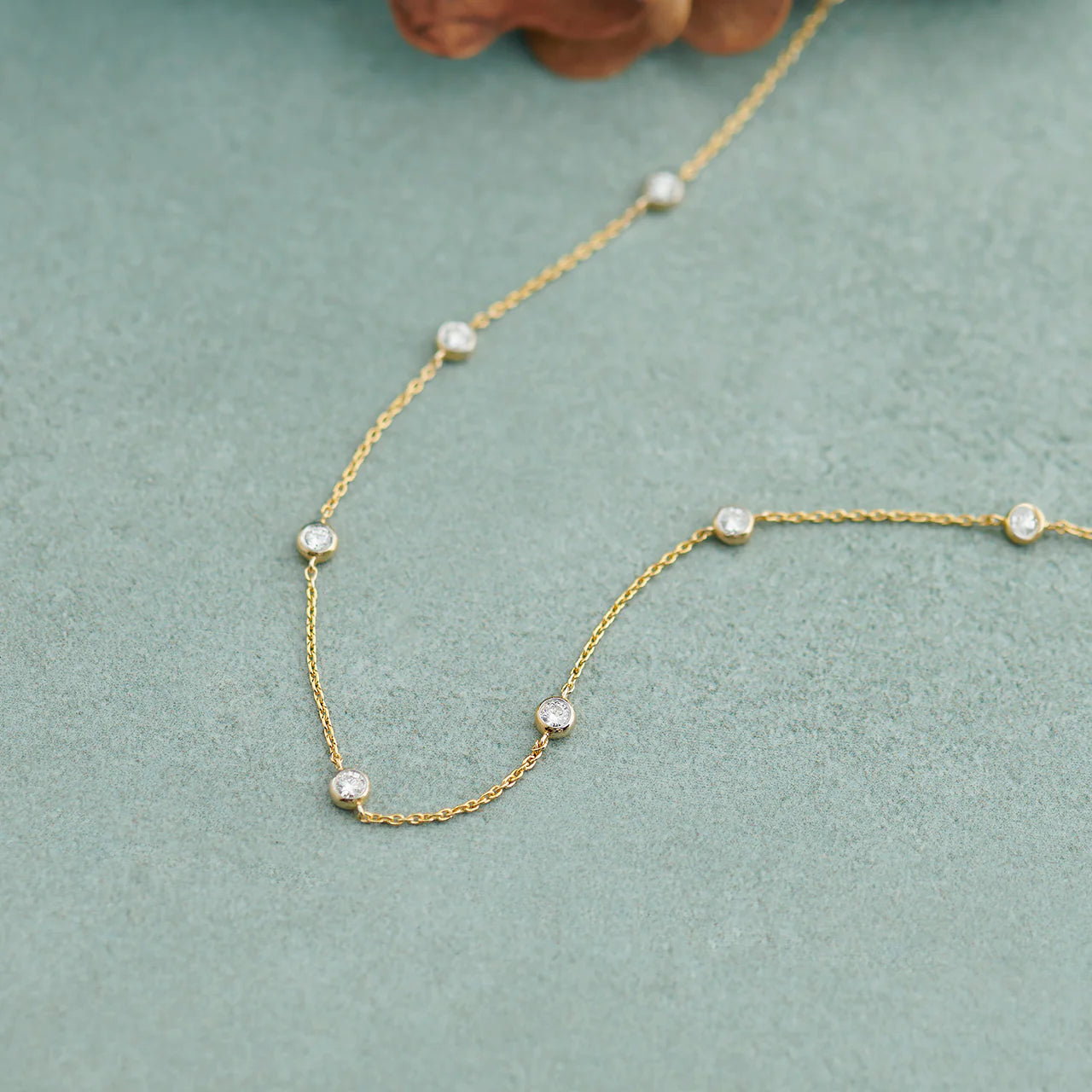 Bezel Diamond Station Necklace|14K Gold Vermeil Lab Grown Diamond