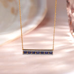 Created Sapphire Bar Necklace, 14K Gold Vermeil, 1/3 ct Lab Grown Diamond-6