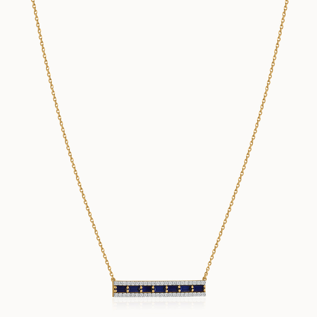 Created Sapphire Bar Necklace, 14K Gold Vermeil, 1/3 ct Lab Grown Diamond-3