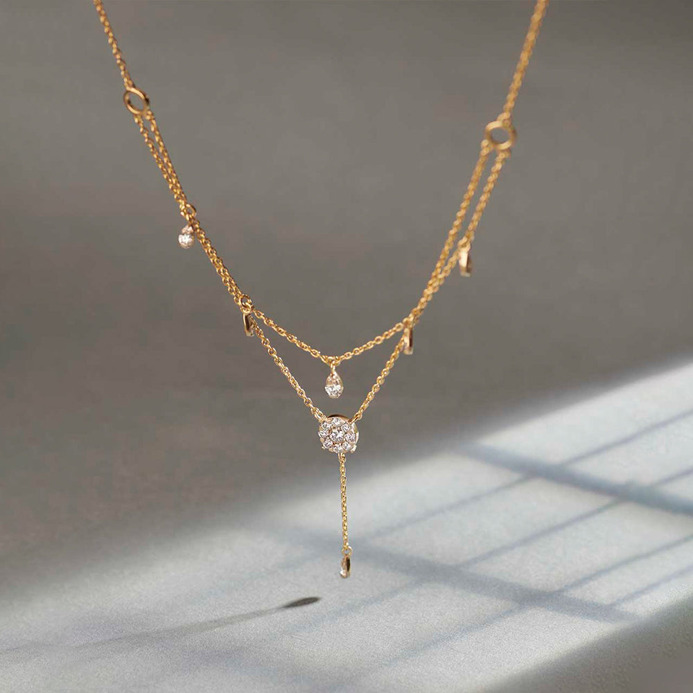 Round Layered Necklace|14K Gold Vermeil Lab Grown Diamond