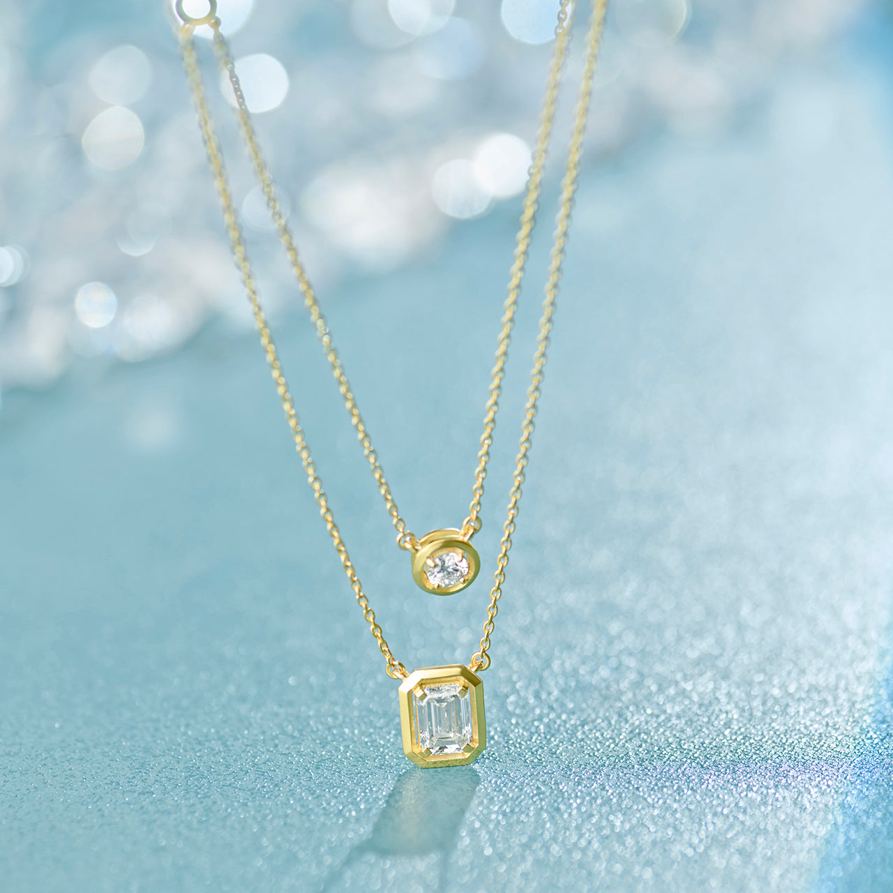 Double Layered Solitaire Necklace|14K Gold Vermeil Lab Grown