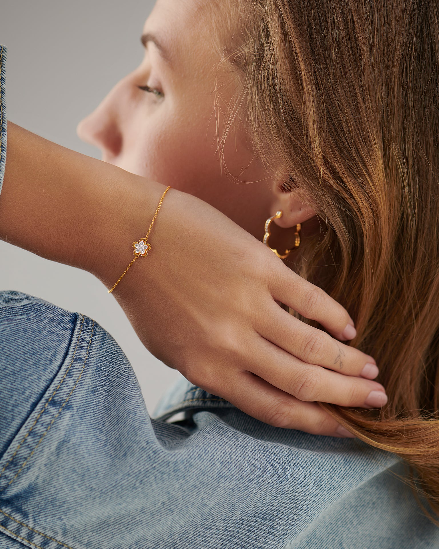 Petite Flower Bracelet, 14K Gold Vermeil, 1/4 ct Lab Grown Diamond-4