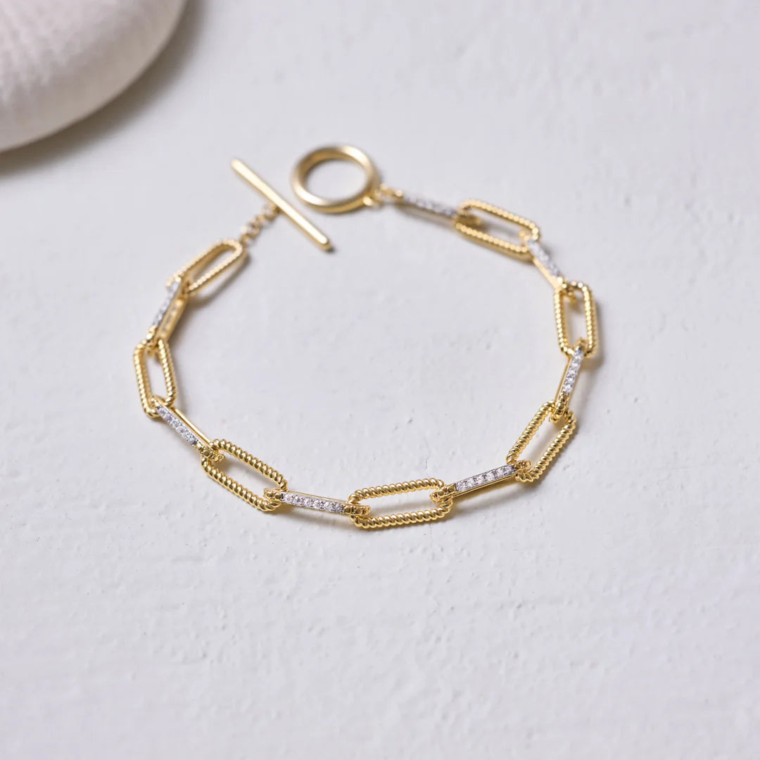 Diamond Paperclip Toggle Bracelet|14K Gold Vermeil Lab Grown