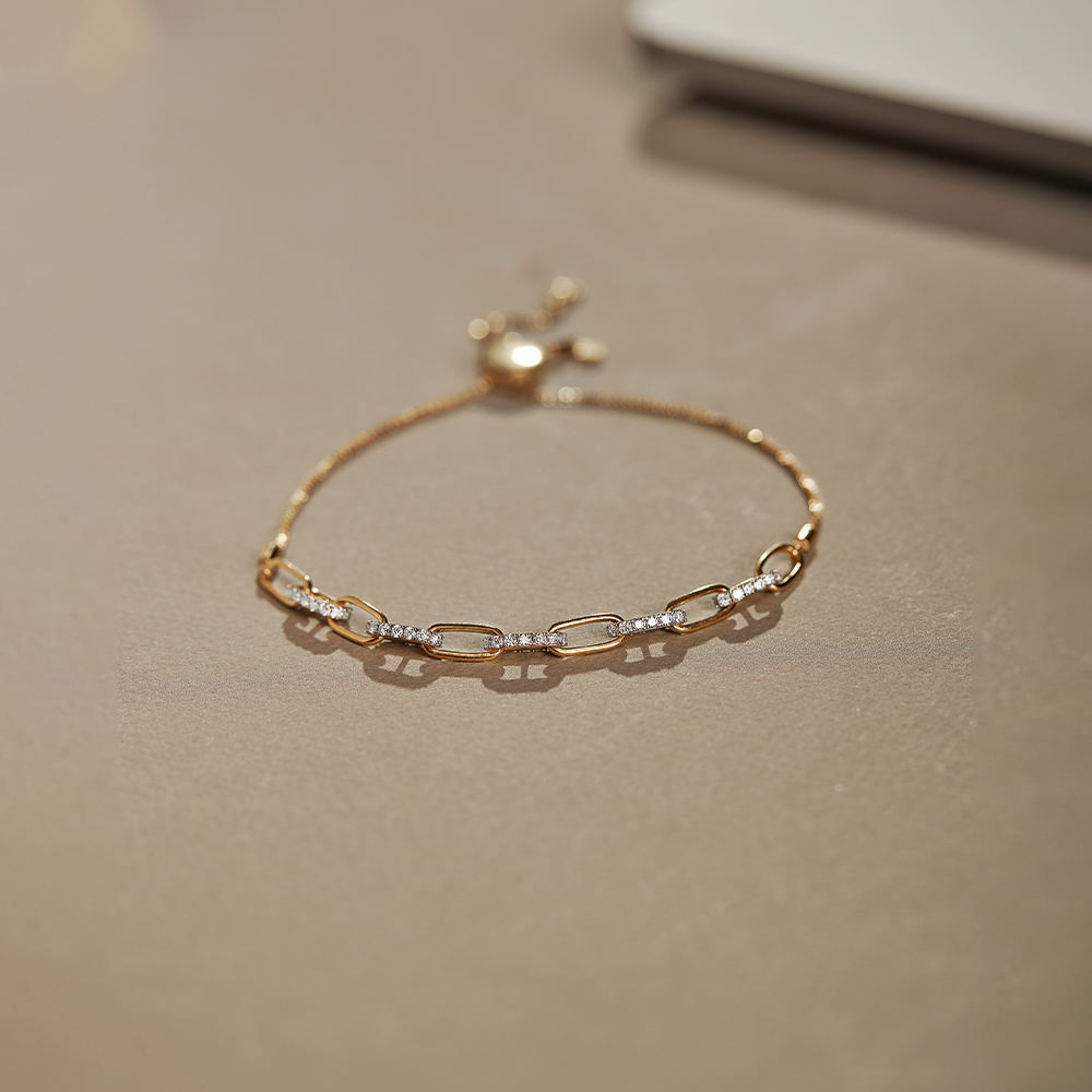 Diamond Paperclip Bolo Bracelet|14K Gold Vermeil Lab Grown Diamond