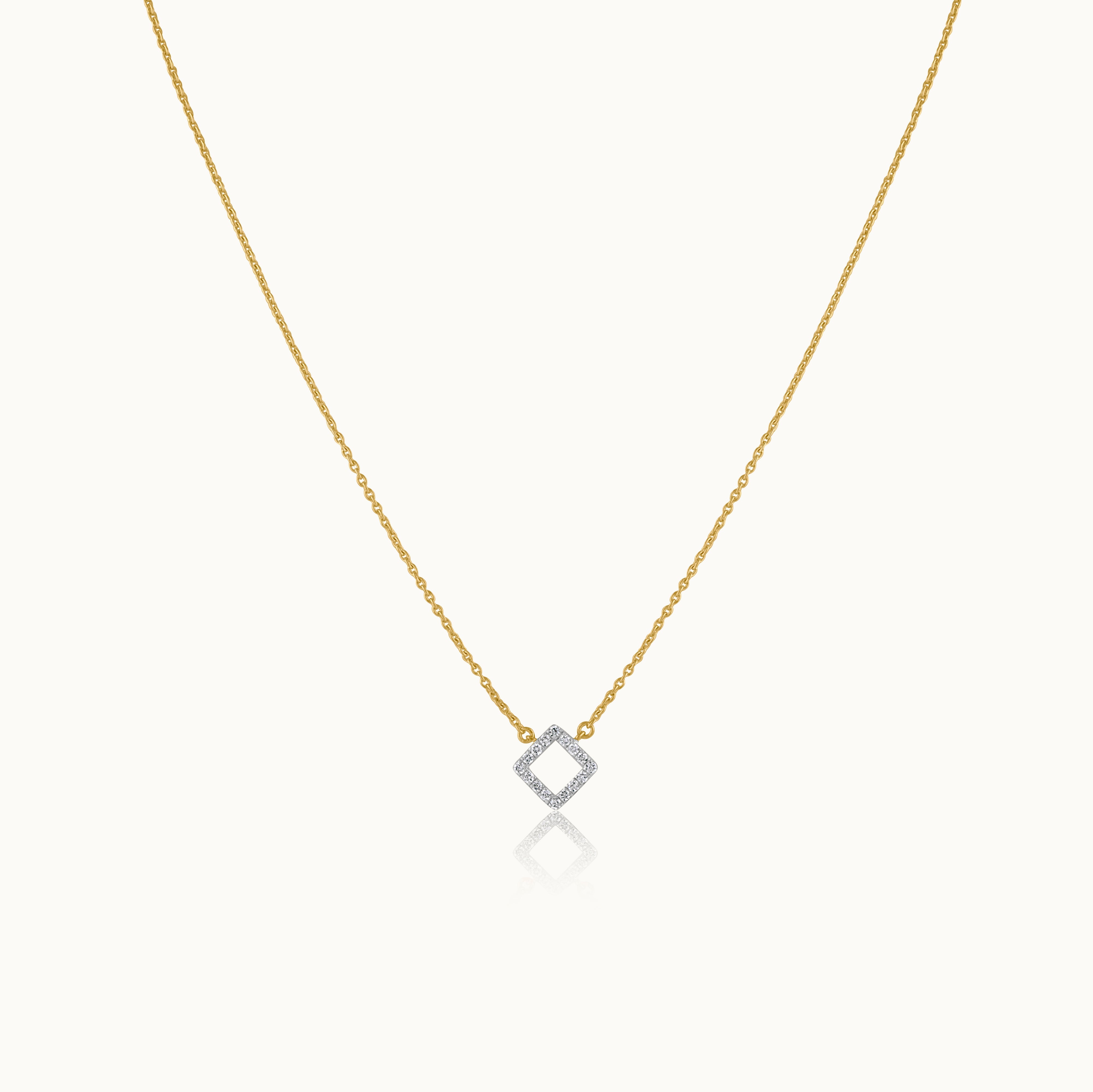 Minimal Square Necklace, 14K Solid Gold, 1/8 ct Lab Grown Diamond-3