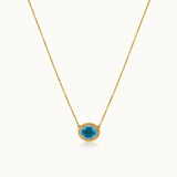 Natural Topaz Necklace, 14K Solid Gold, 1/10 ct Lab Grown Diamond-3