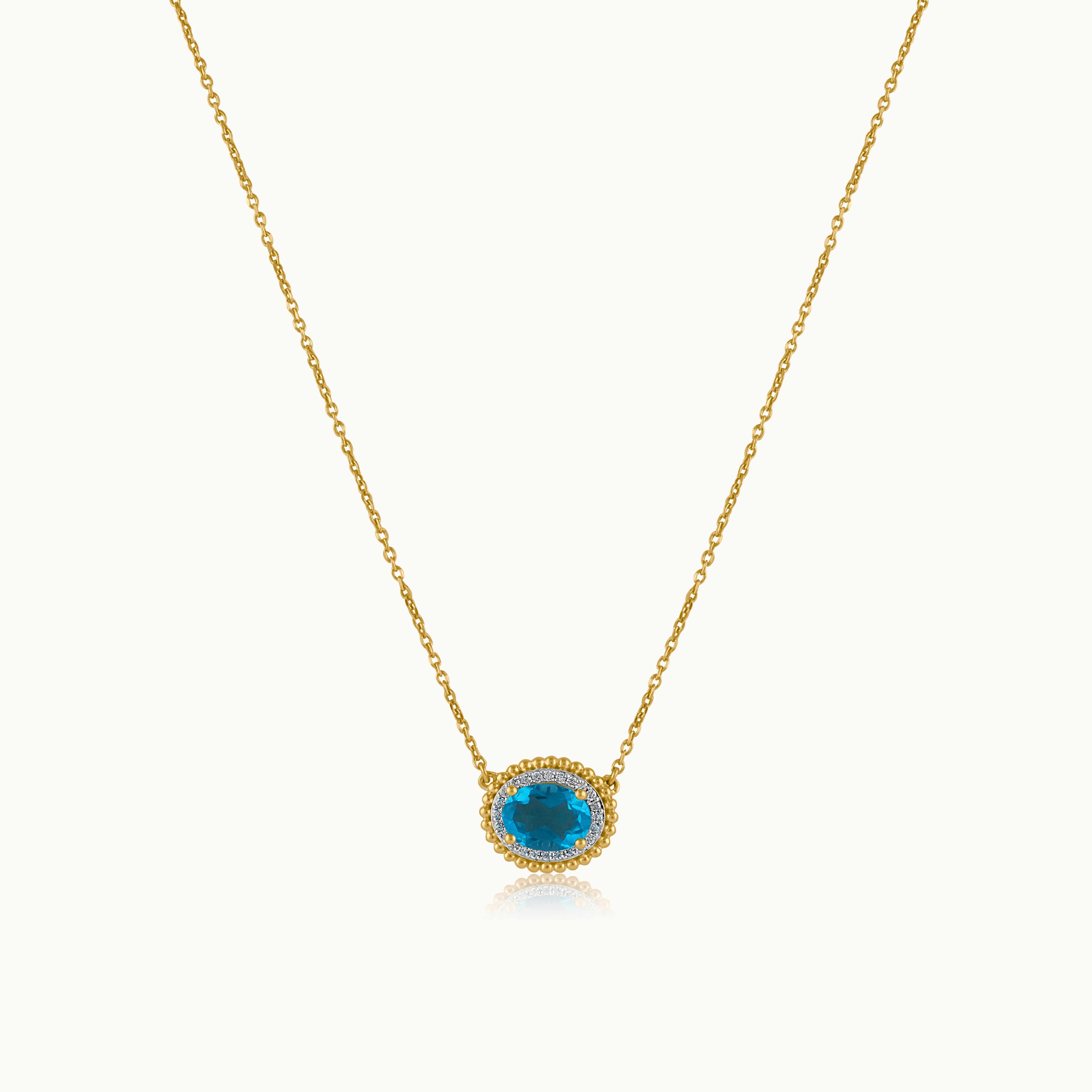 Natural Topaz Necklace, 14K Solid Gold, 1/10 ct Lab Grown Diamond-3