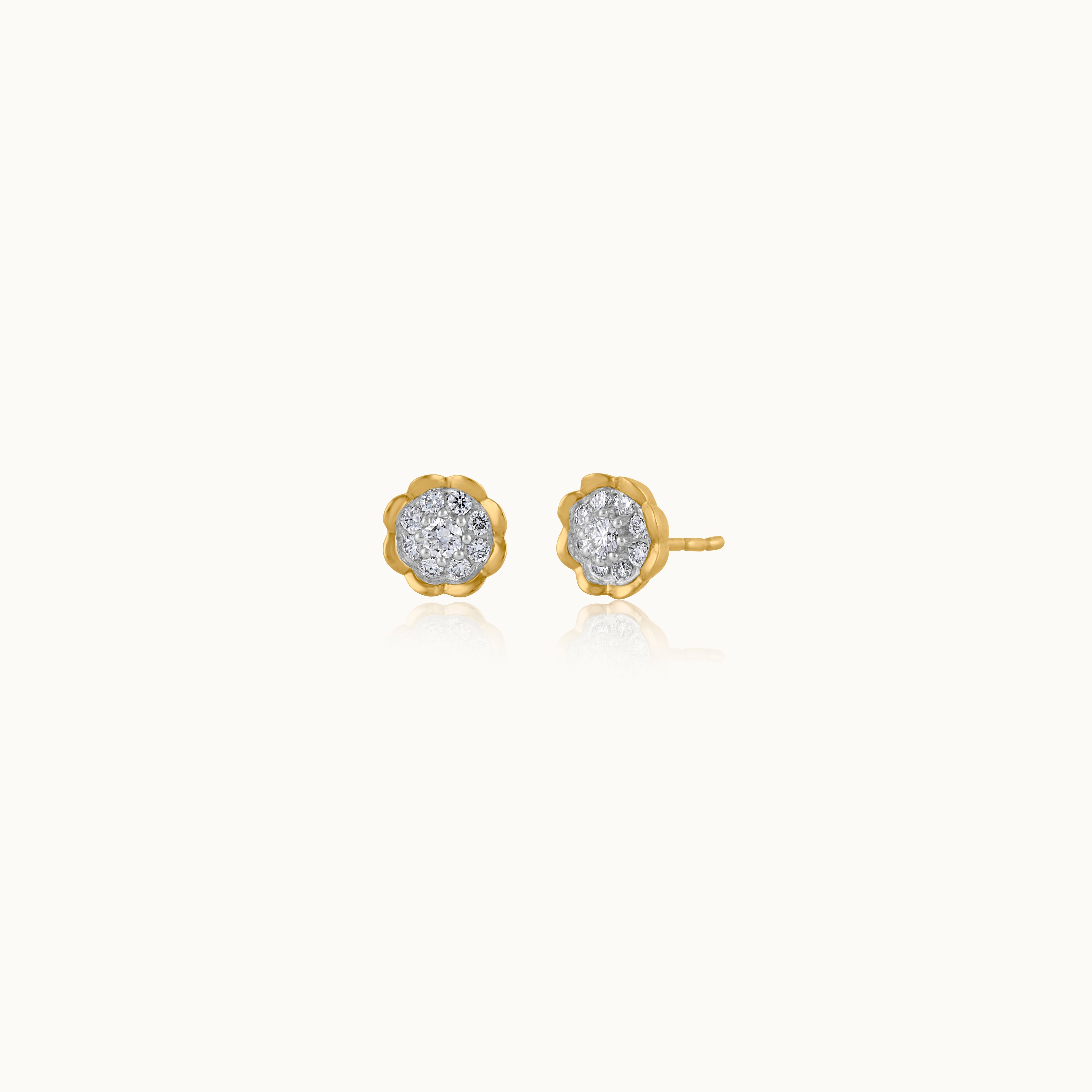 Floral Small Earrings, 14K Gold Vermeil, 1/4 ct Lab Grown Diamond-3