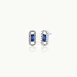 Created Sapphire Paperclip Studs, Sterling Silver, 1/3 ct Lab Grown Diamond-3