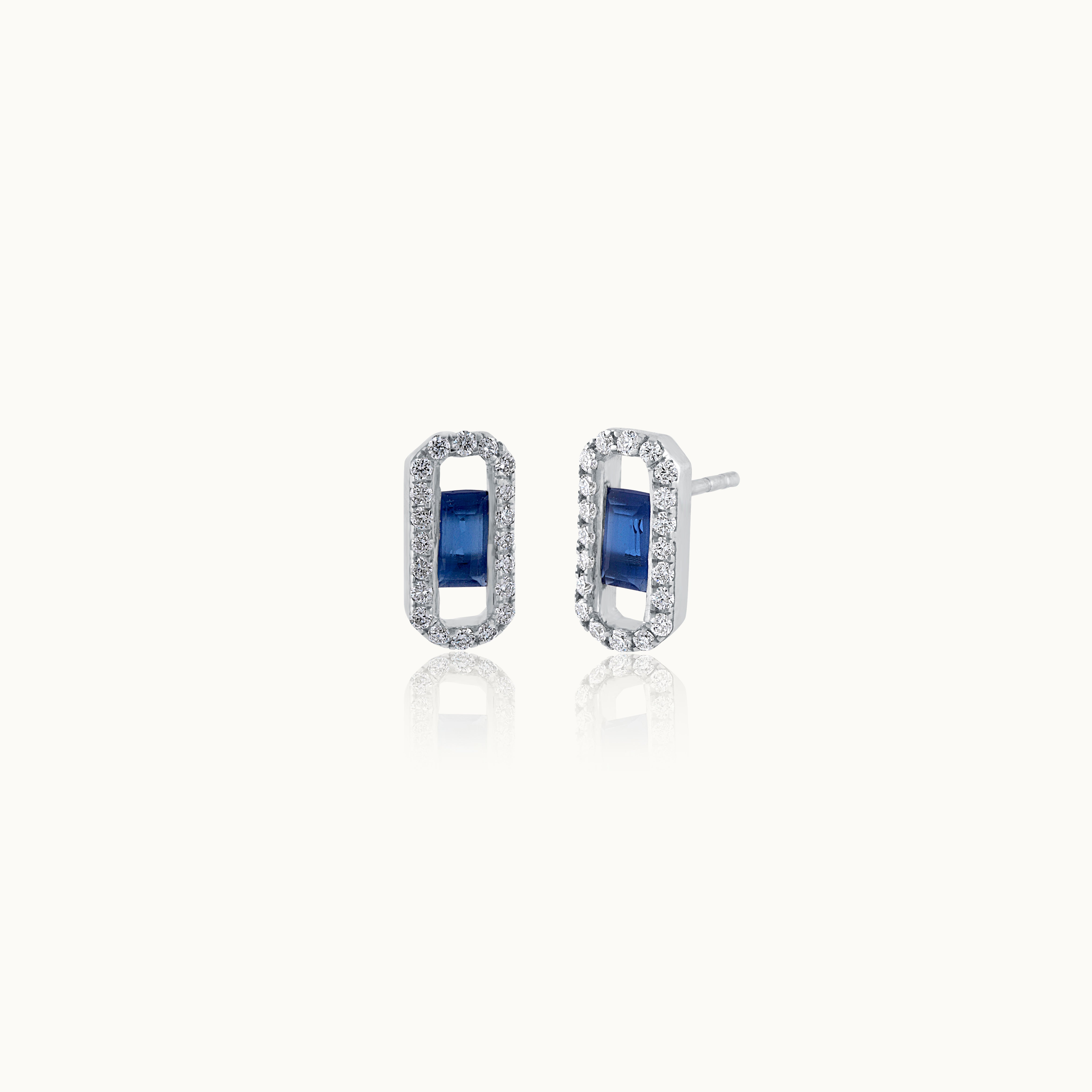 Created Sapphire Paperclip Studs, Sterling Silver, 1/3 ct Lab Grown Diamond-3