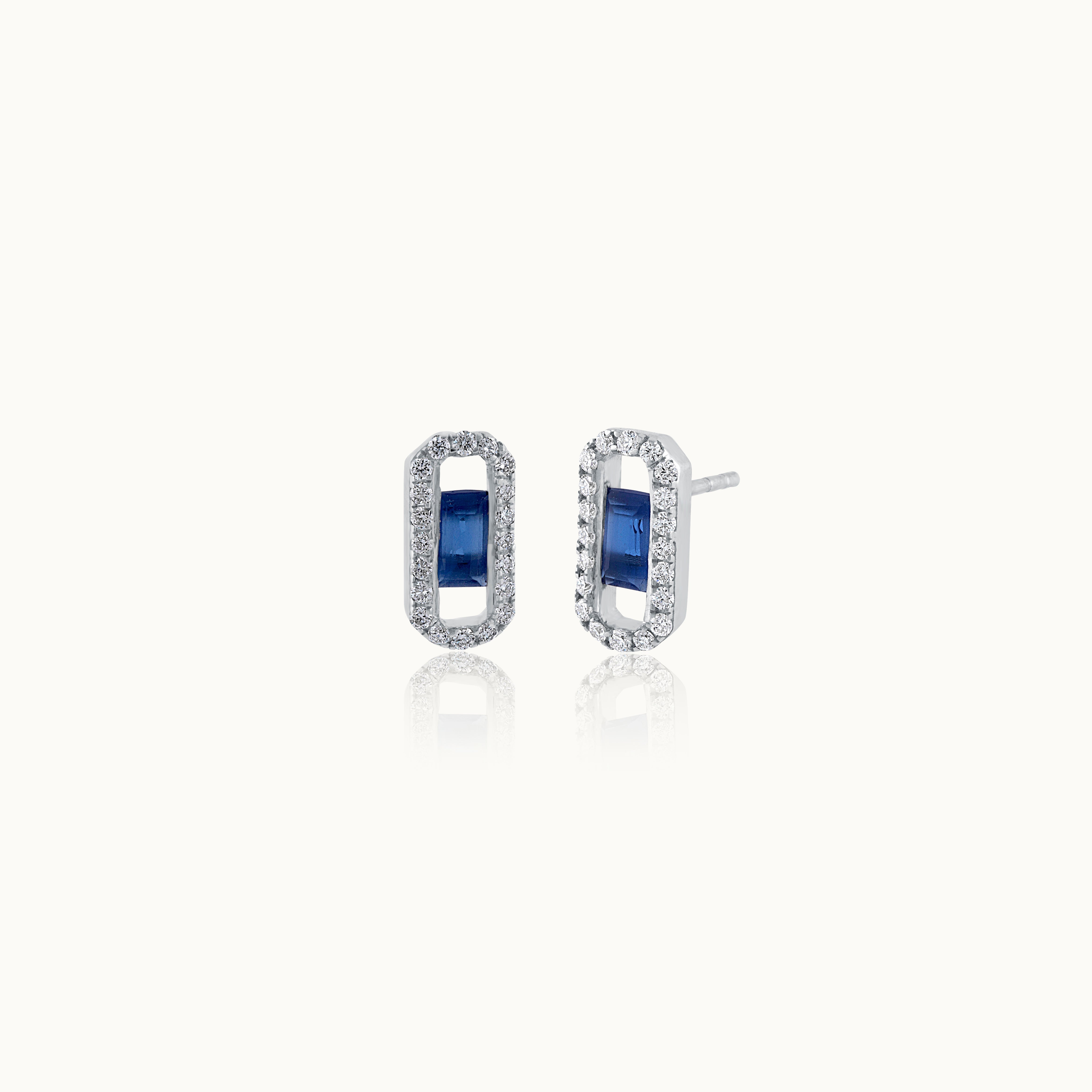 Created Sapphire Paperclip Studs, Sterling Silver, 1/3 ct Lab Grown Diamond-3
