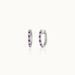 Created Ruby Diamond Hoops, Sterling Silver, 1/10 ct Lab Grown Diamond-3