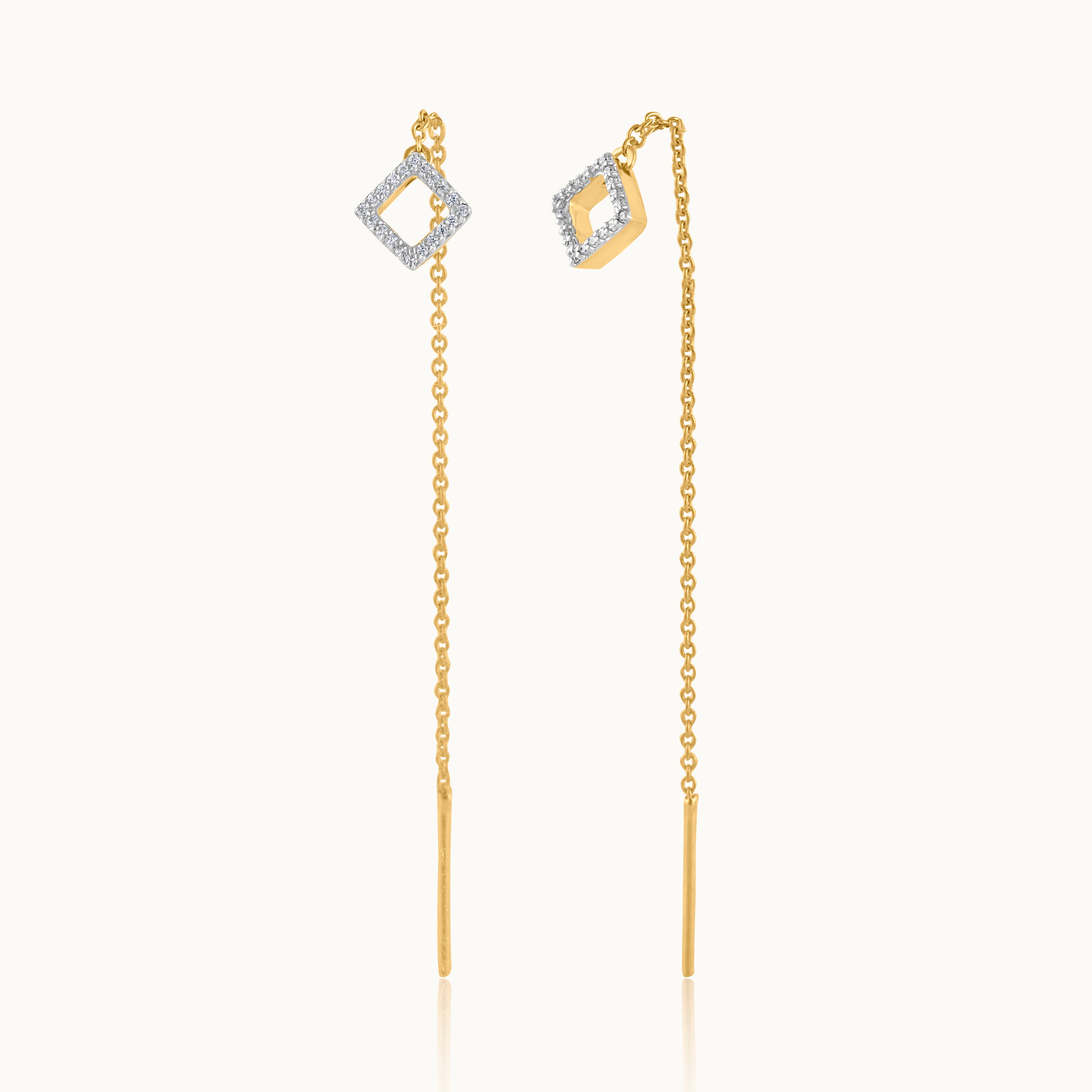 Square Threader Earrings, 14K Gold Vermeil, 1/10 ct Lab Grown Diamond-3