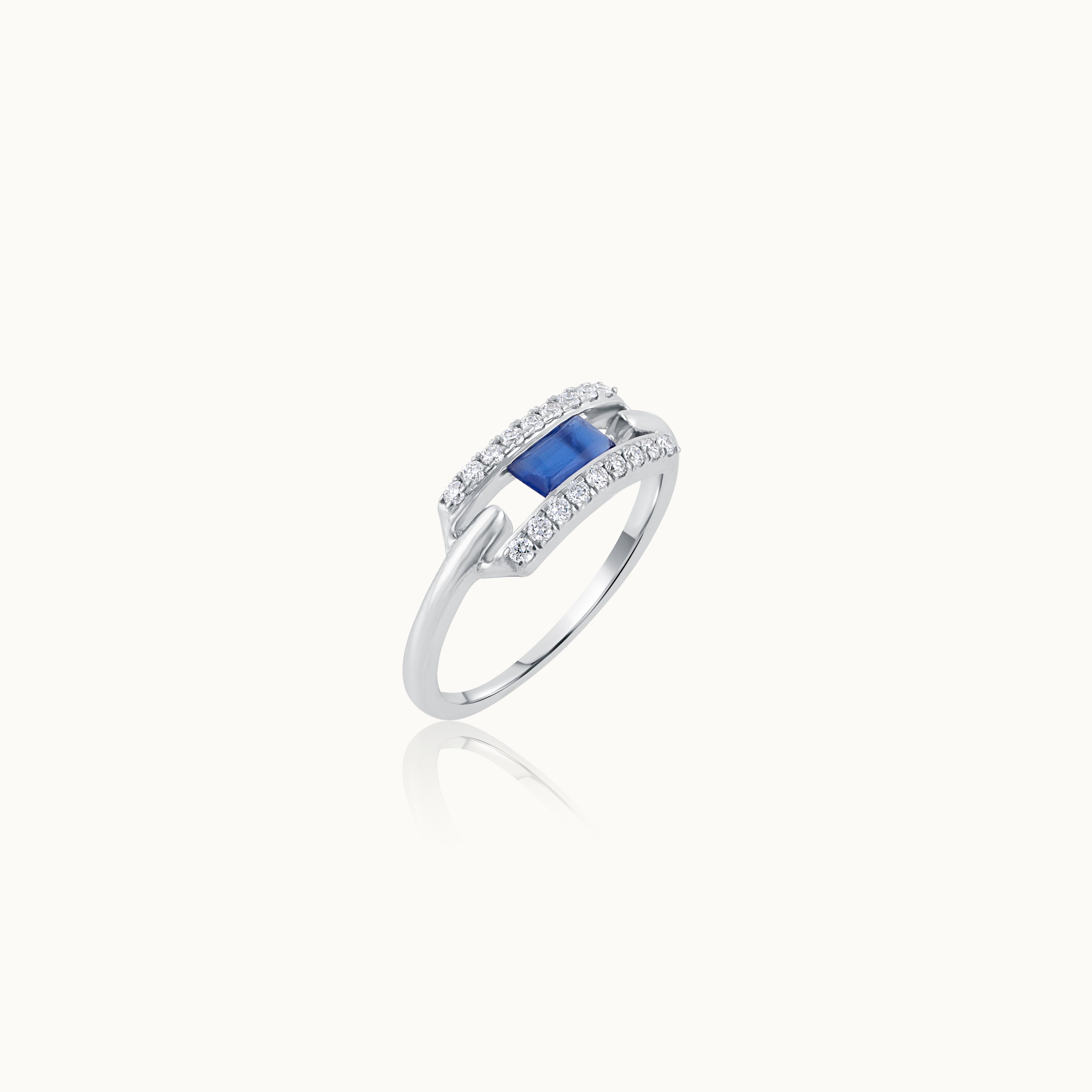 Created Sapphire Paperclip Ring, Sterling Silver, 1/5 ct Lab Grown Diamond-3