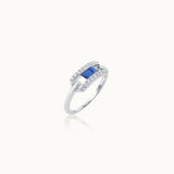 Created Sapphire Paperclip Ring, 14K Solid Gold, 1/5 ct Lab Grown Diamond-3