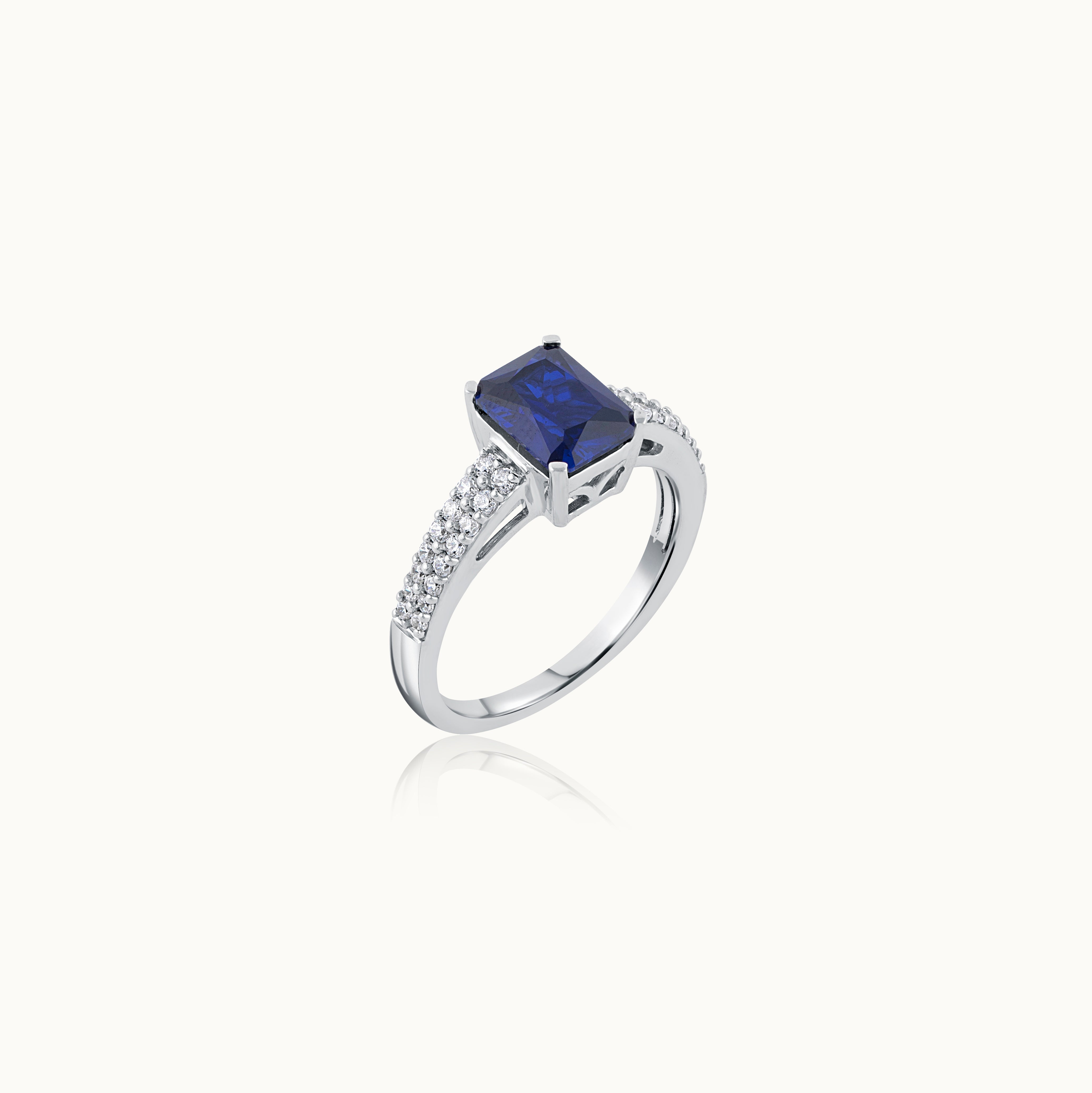 Created Sapphire & Diamond Ring, Sterling Silver, 1/4 ct Lab Grown Diamond-3