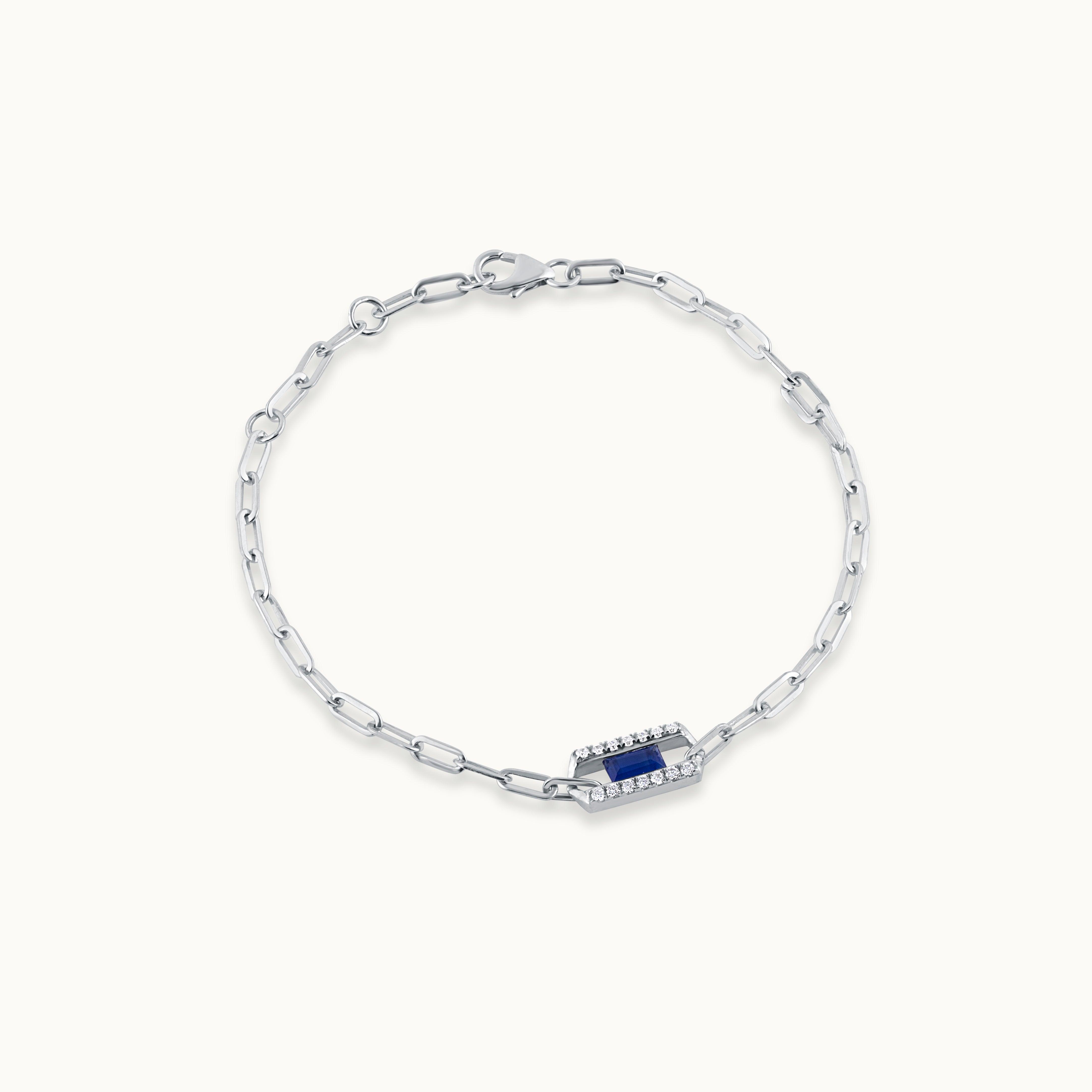 Created Sapphire Paperclip Bracelet,Sterling Silver,1/6 ct Lab Diamond-3