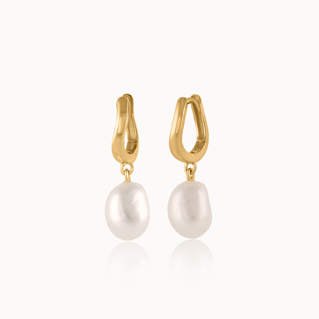 Wave Pearl Drop Earrings, 14K Gold Vermeil-3
