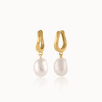Wave Pearl Drop Earrings, 14K Gold Vermeil-3