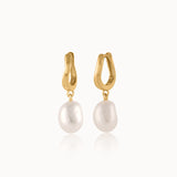 Wave Pearl Drop Earrings, 14K Gold Vermeil-3