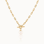 Paperclip Pearl Toggle Necklace, 14K Gold Vermeil-3