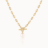 Paperclip Pearl Toggle Necklace, 14K Gold Vermeil-3