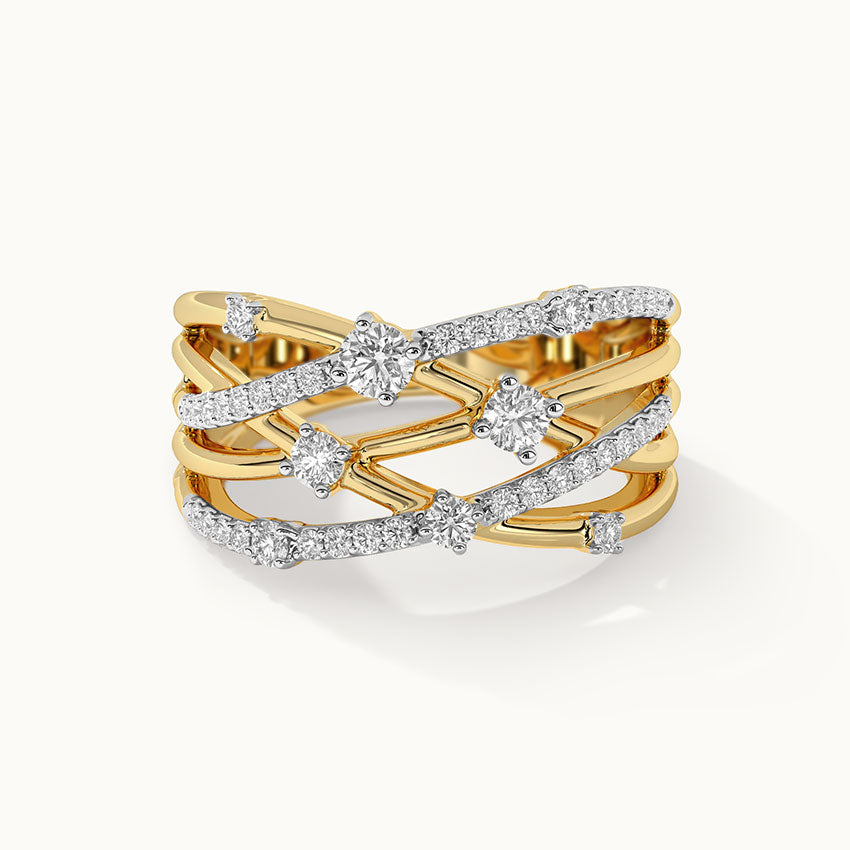 Multi Row Criss Cross Diamond Band, 14K Solid Gold, 1/2 ct Lab Grown Diamond-3