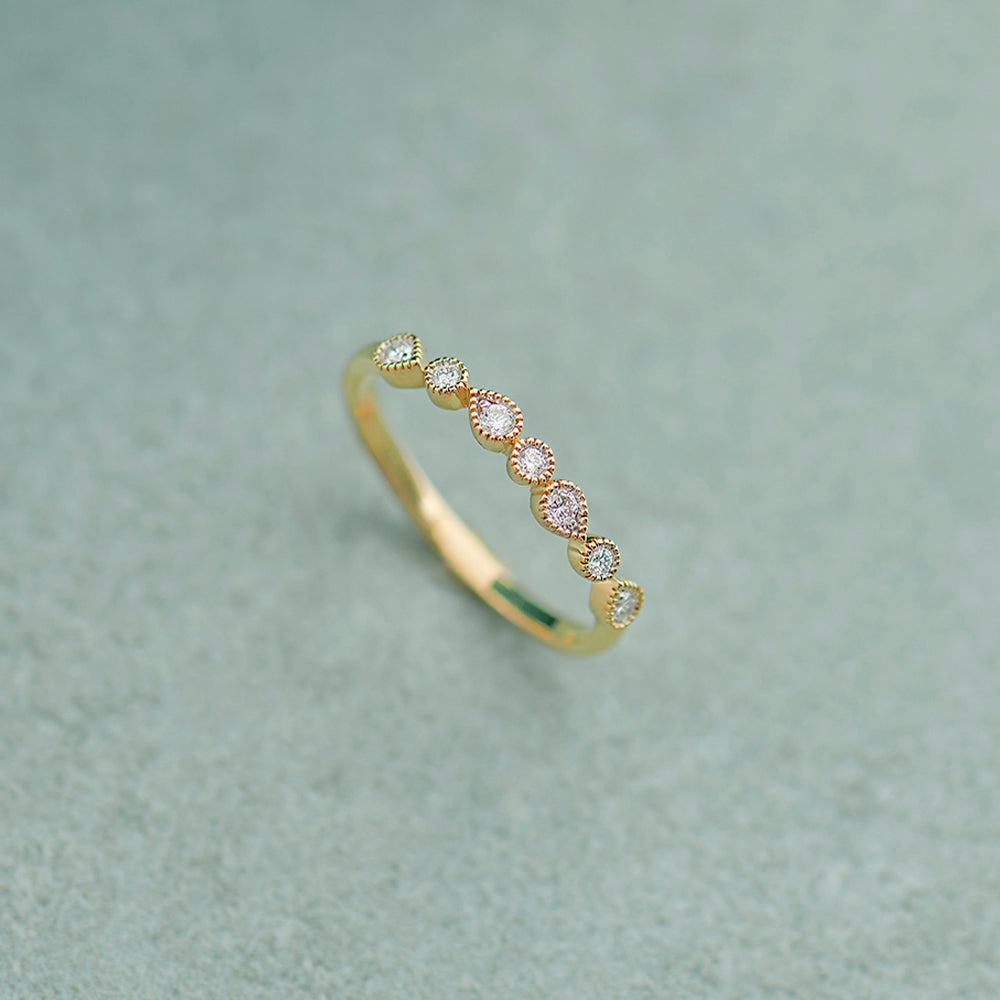 Pear & Round Diamond Band, 14K Solid Gold, 1/8 ct Lab Grown Diamond-1