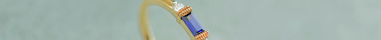 Blue Baguette Stacker Diamond Band, 14K Gold Vermeil, 1/20 ct Lab Grown Diamond-1