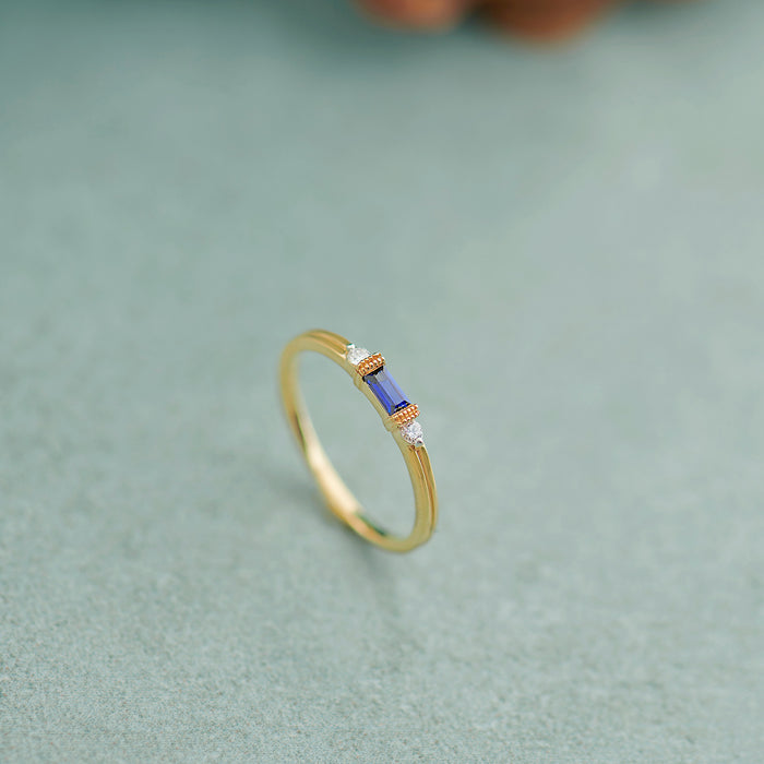 Blue Baguette Stacker Diamond Band, 14K Gold Vermeil, 1/20 ct Lab Grown Diamond-1