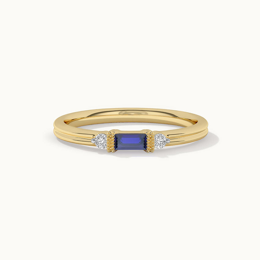 Blue Baguette Stacker Diamond Band, 14K Solid Gold, 1/20 ct Lab Grown Diamond-3