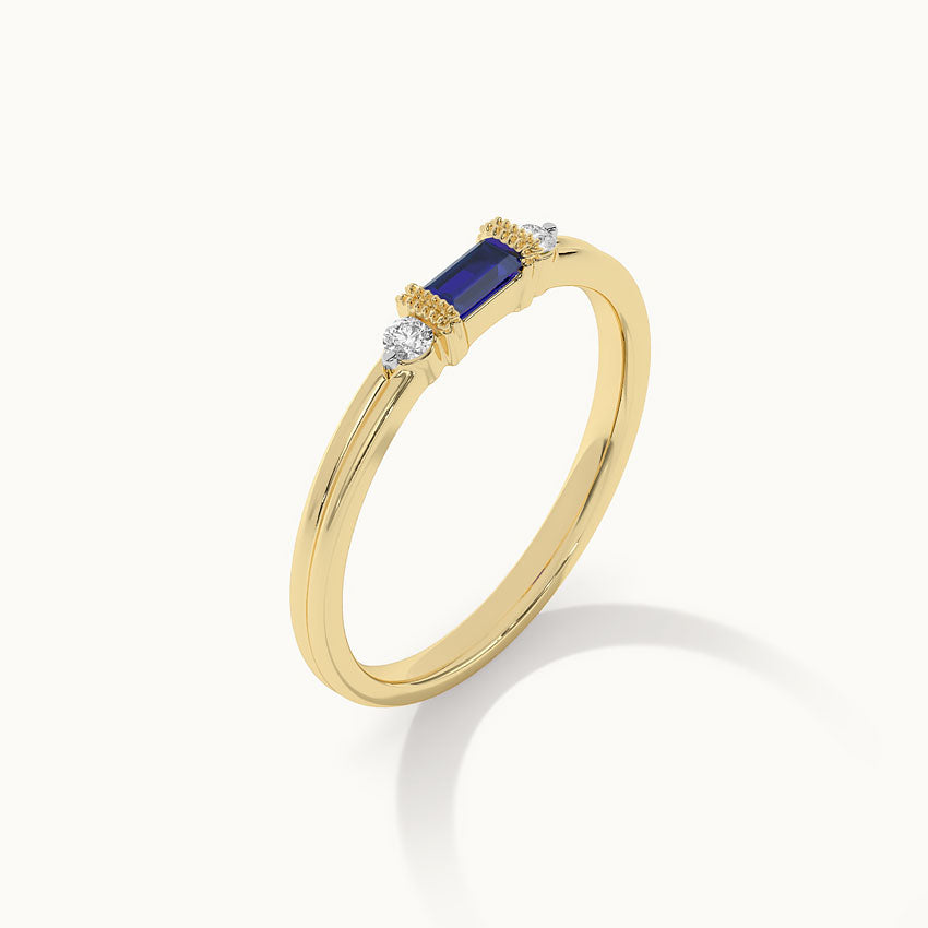Blue Baguette Stacker Diamond Band, 14K Solid Gold, 1/20 ct Lab Grown Diamond-5