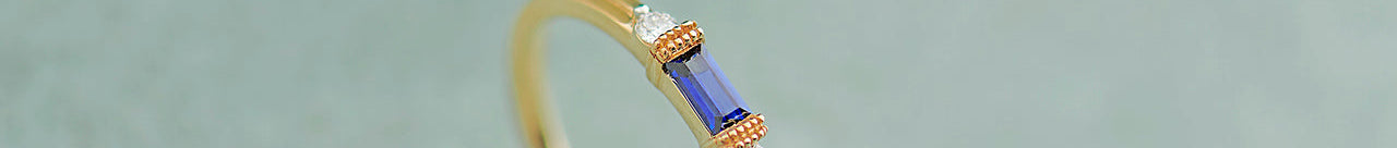 Blue Baguette Stacker Diamond Band, 14K Gold Vermeil, 1/20 ct Lab Grown Diamond-1