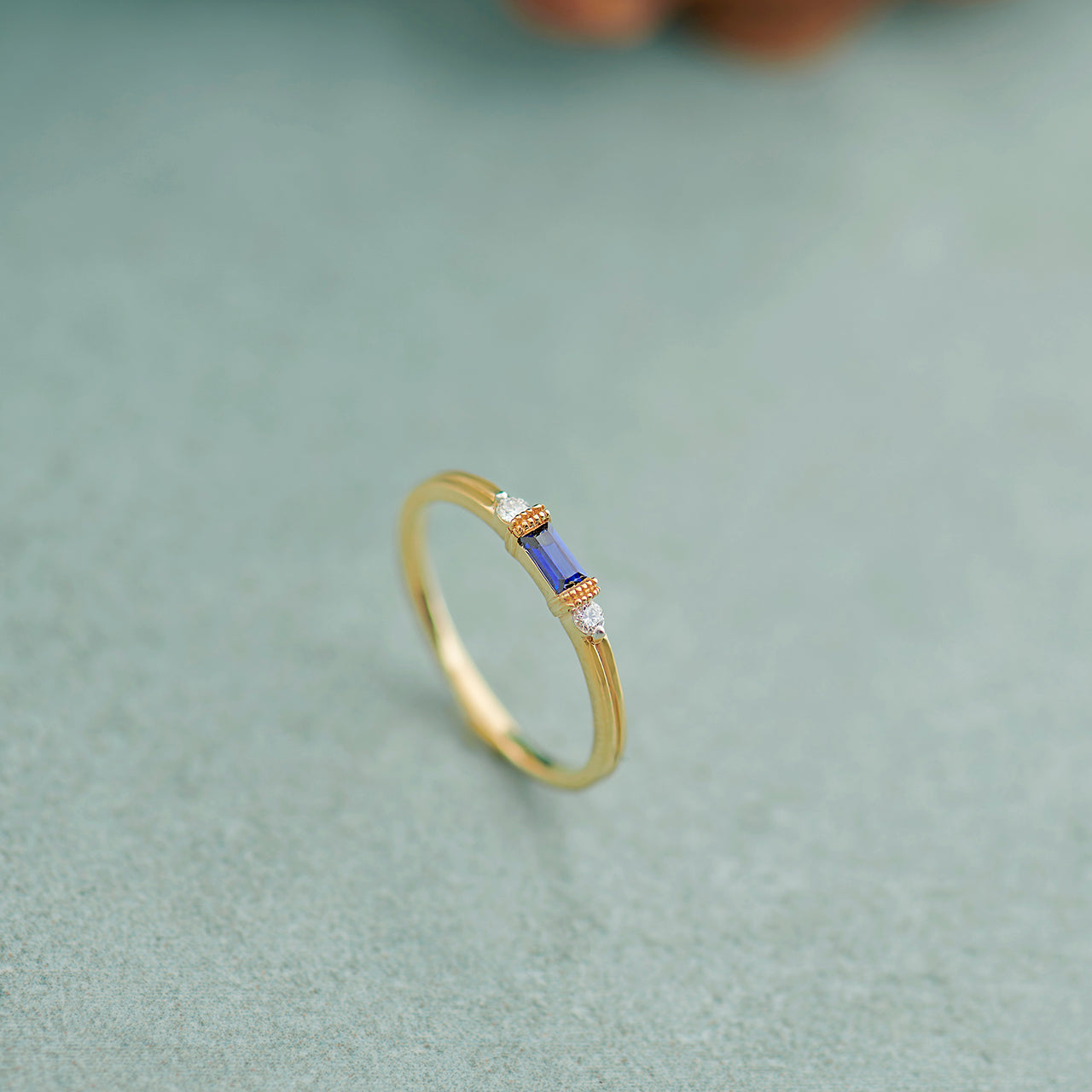 Blue Baguette Stacker Diamond Band, 14K Gold Vermeil, 1/20 ct Lab Grown Diamond-1