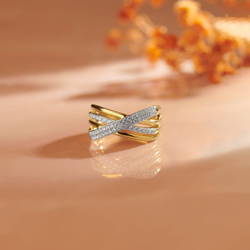 Pave Diamond Cross-Over Ring, 14K Gold Vermeil, 1/3 ct Lab Grown Diamond-1