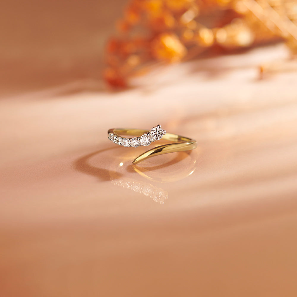 Open Stackable Band Ring, 14K Solid Gold, 1/4 ct Lab Grown Diamond-1