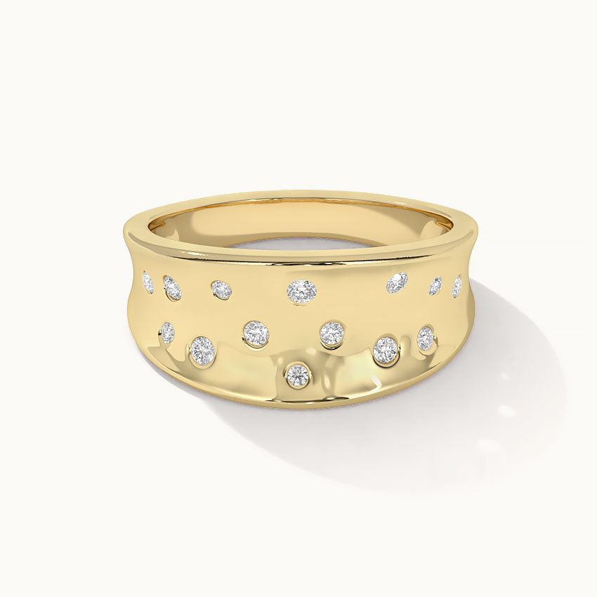 Scattered Wide Diamond Band, 14K Solid Gold, 1/6 ct Lab Grown Diamond-3