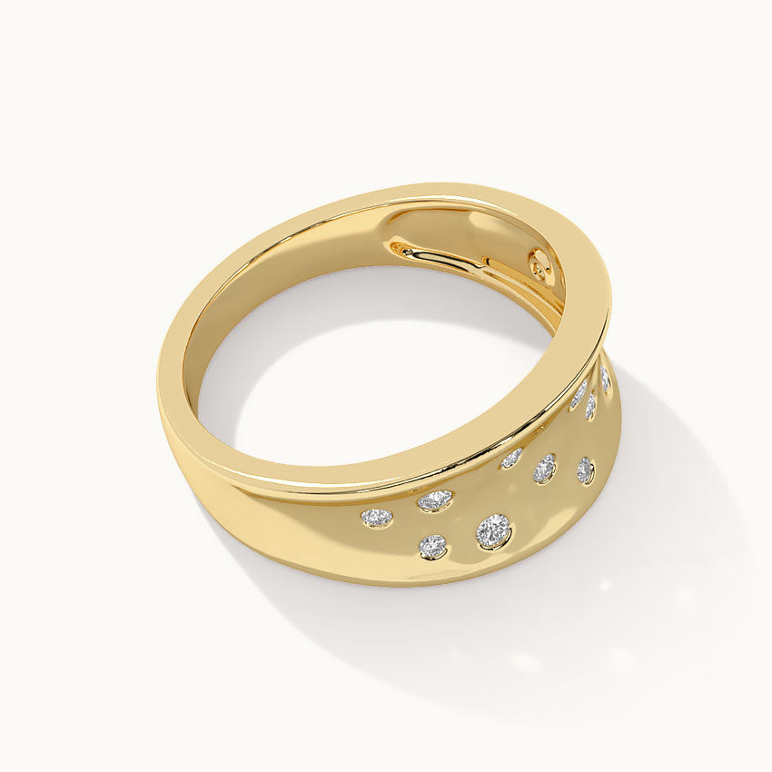 Scattered Wide Diamond Band, 14K Solid Gold, 1/6 ct Lab Grown Diamond-6