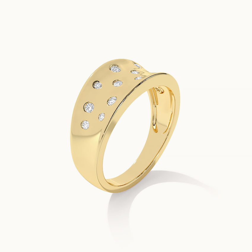 Scattered Wide Diamond Band, 14K Solid Gold, 1/6 ct Lab Grown Diamond-7