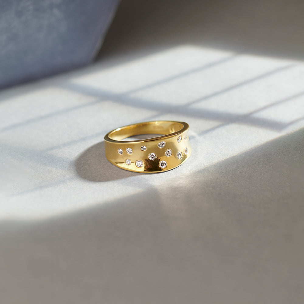Scattered Wide Diamond Band, 14K Solid Gold, 1/6 ct Lab Grown Diamond-1