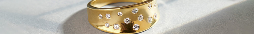 Scattered Wide Diamond Band, 14K Solid Gold, 1/6 ct Lab Grown Diamond-1