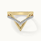 Two-Tone Chevron Diamond Ring, 14K Solid Gold, 1/6 ct Lab Grown Diamond-5