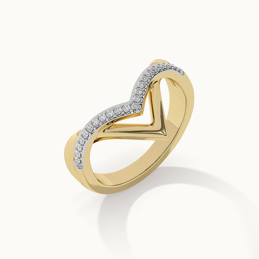 Two-Tone Chevron Diamond Ring, 14K Solid Gold, 1/6 ct Lab Grown Diamond-3