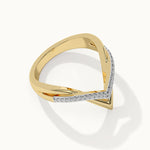 Two-Tone Chevron Diamond Ring, 14K Solid Gold, 1/6 ct Lab Grown Diamond-7